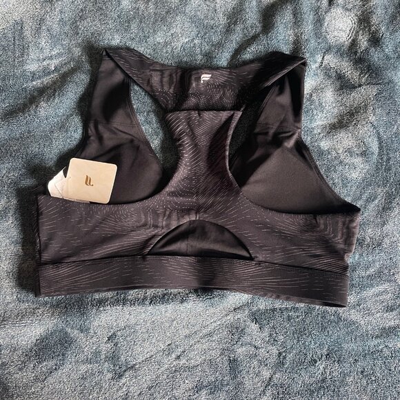 NWT Fabletics On-the-Go Midi Medium Impact Sports Bra Black High Frequency XL - Picture 2 of 3